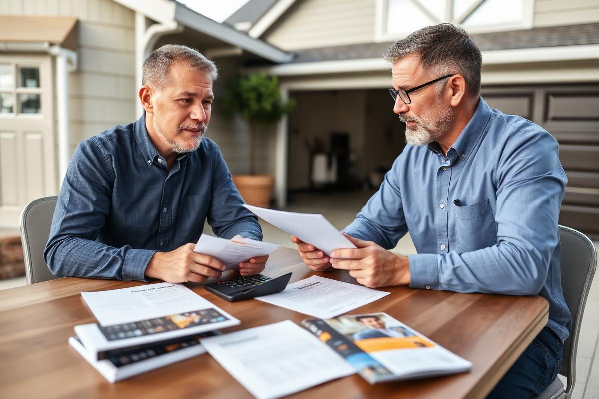 Homeowner consulting about garage door financing options